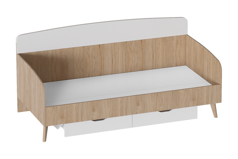 Кровать Калгари 0.9 м с 2-мя ящиками дуб натуральный светлый / белый матовый