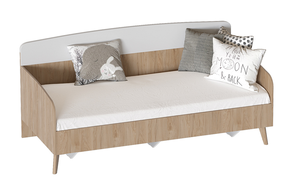 Кровать Калгари 0.9 м дуб натуральный светлый / белый матовый