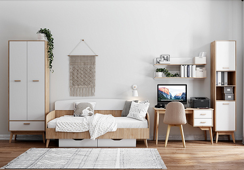 Модульная детская Калгари дуб натуральный светлый / белый матовый