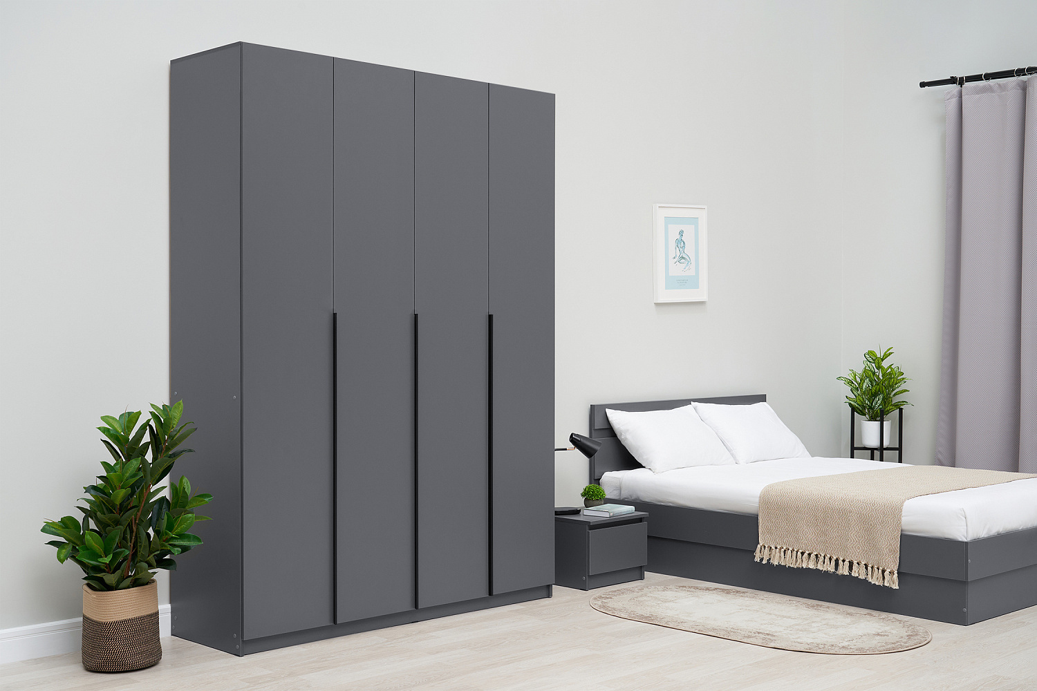 Шкаф 4-х створчатый Тивина графит серый