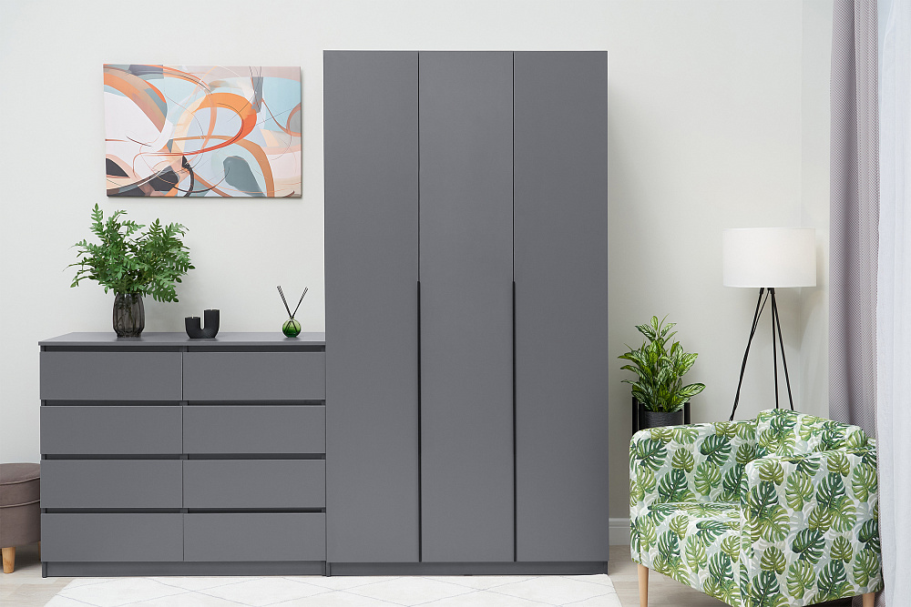 Шкаф 3-х створчатый Тивина графит серый