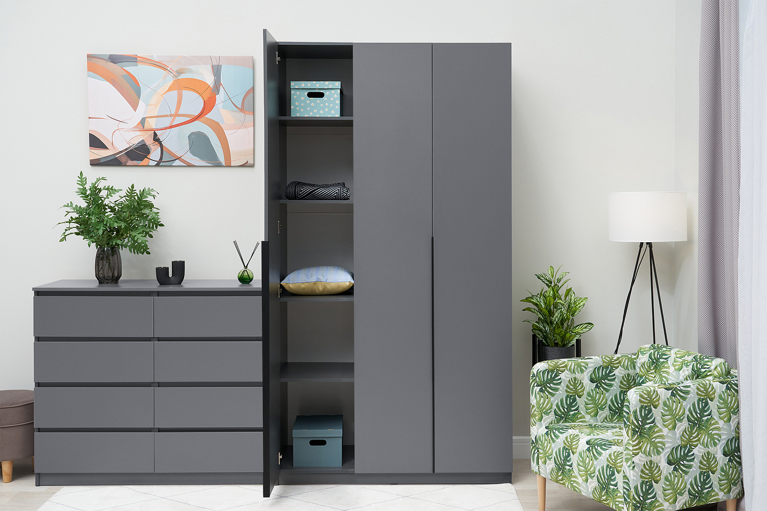 Шкаф 3-х створчатый Тивина графит серый