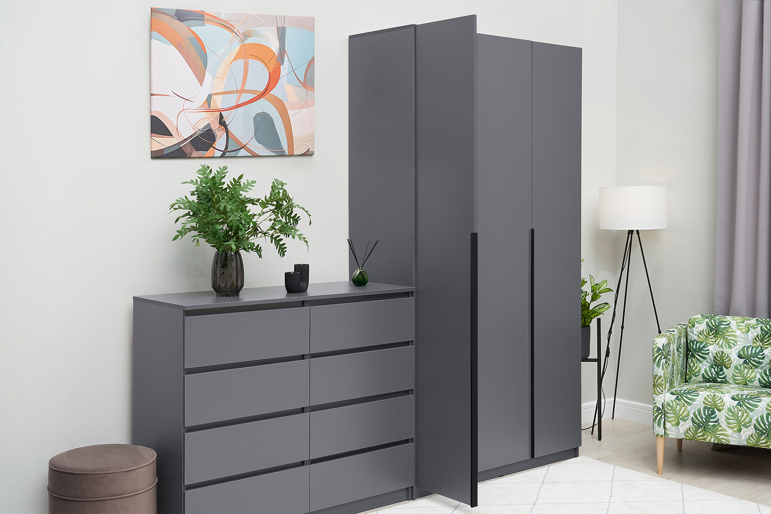 Шкаф 3-х створчатый Тивина графит серый