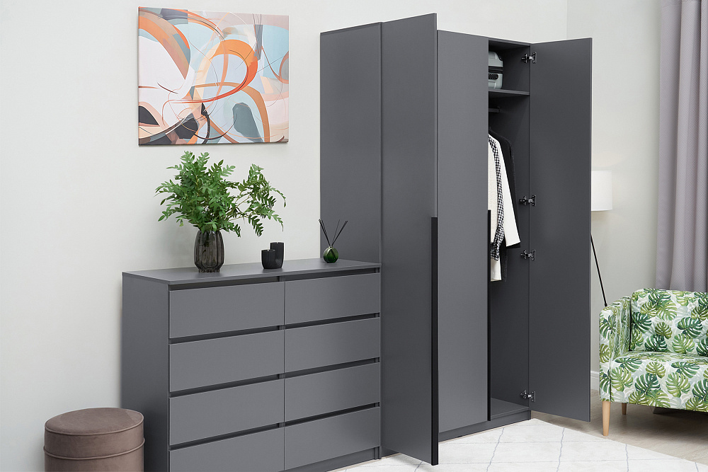 Шкаф 3-х створчатый Тивина графит серый