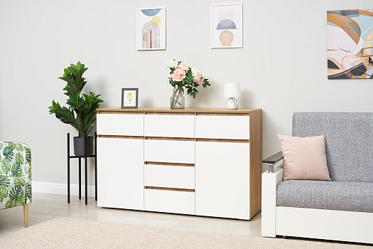 Комод с 6-ю ящиками Ирма белый / дуб крафт золото