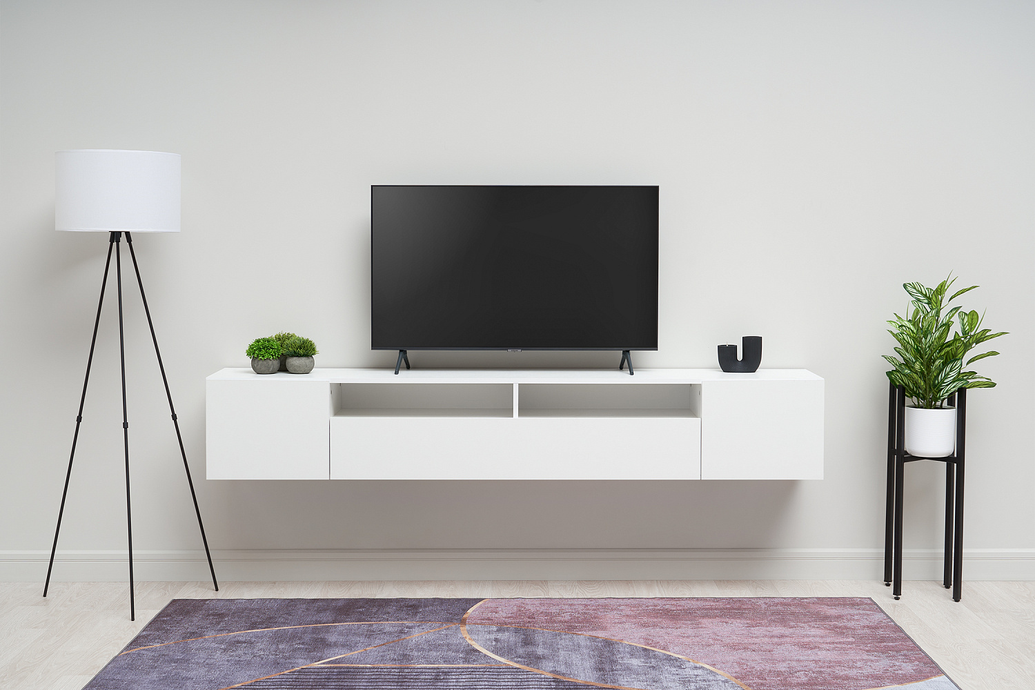 Тумба для ТВ Грейс белая текстурная