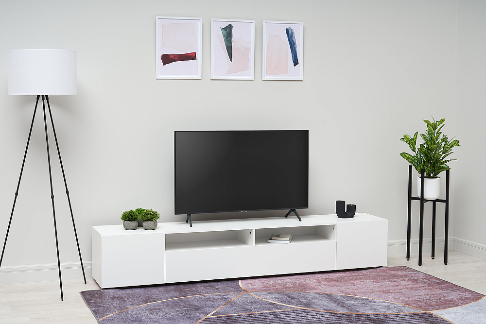 Тумба для ТВ Грейс белая текстурная