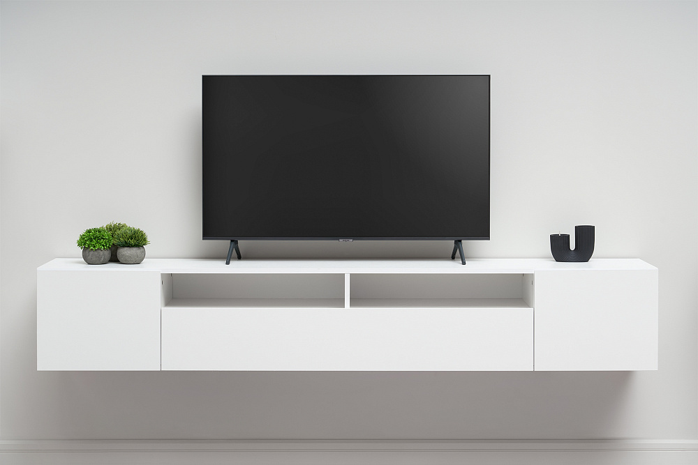 Тумба для ТВ Грейс белая текстурная