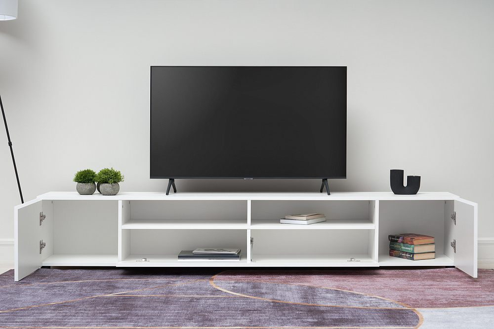 Тумба для ТВ Грейс белая текстурная