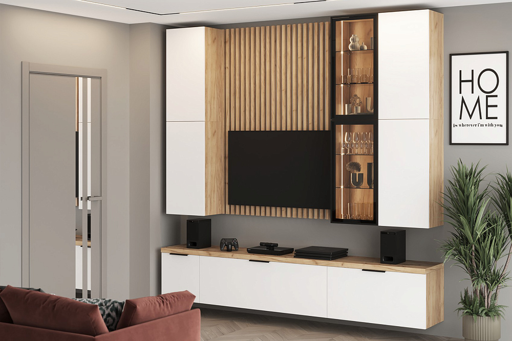 Модульная гостиная Yourhouse дуб крафт золотой / белый глянец