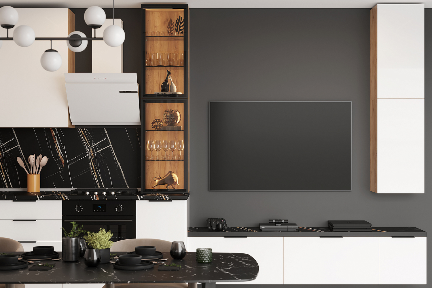 Модульная гостиная Yourhouse дуб крафт золотой / белый глянец