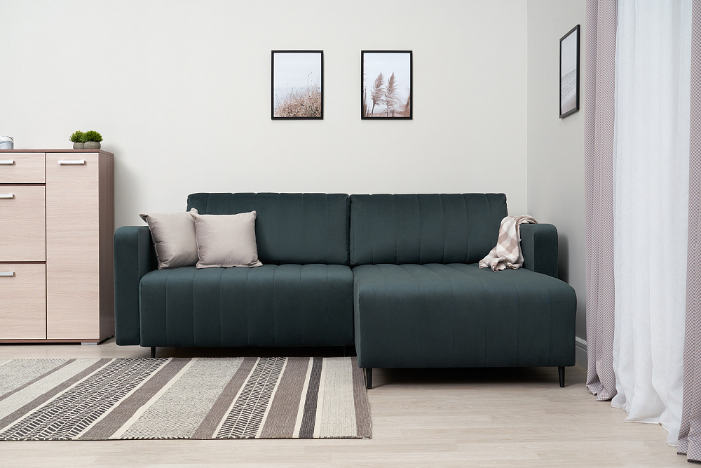 Диван угловой пантограф Флорент велюр серо-синий