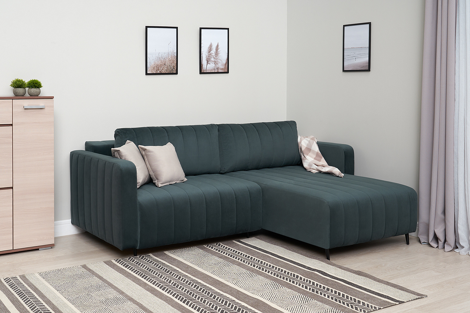 Диван угловой пантограф Флорент велюр серо-синий