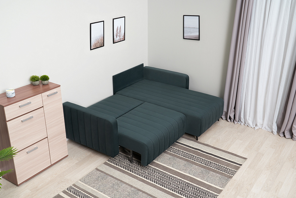 Диван угловой пантограф Флорент велюр серо-синий