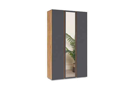 Шкаф 3-х створчатый с зеркалом Ирма дуб крафт золото / серый графит