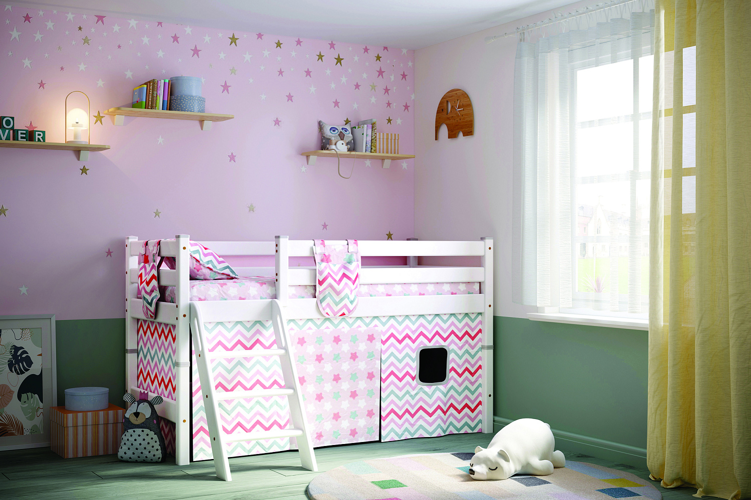 Кровать-чердак низкая Соня белая