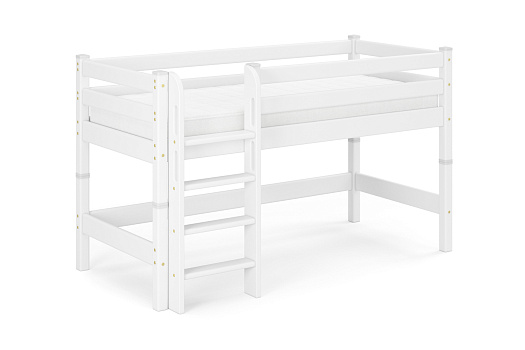 Кровать-чердак низкая Соня с прямой лестницей белая