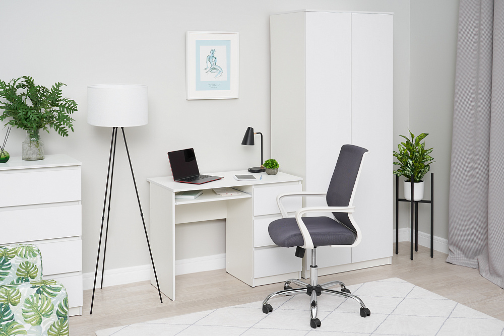 Стол письменный Челси 3 ящика белый / белый глянец