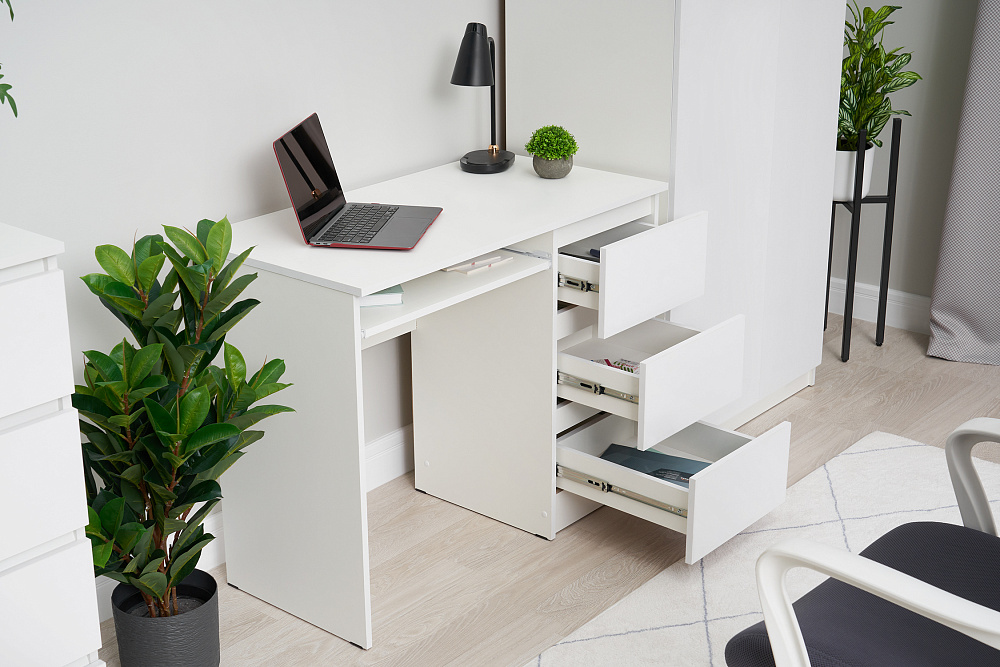 Стол письменный Челси 3 ящика белый / белый глянец