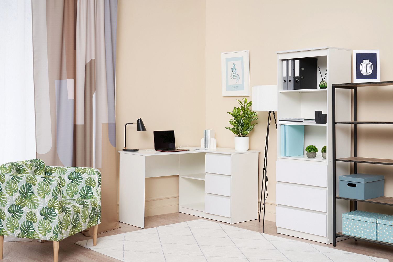 Стол письменный Челси угловой белый / белый глянец