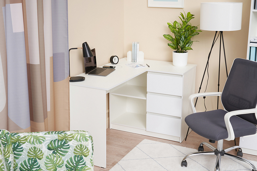 Стол письменный Челси угловой белый / белый глянец