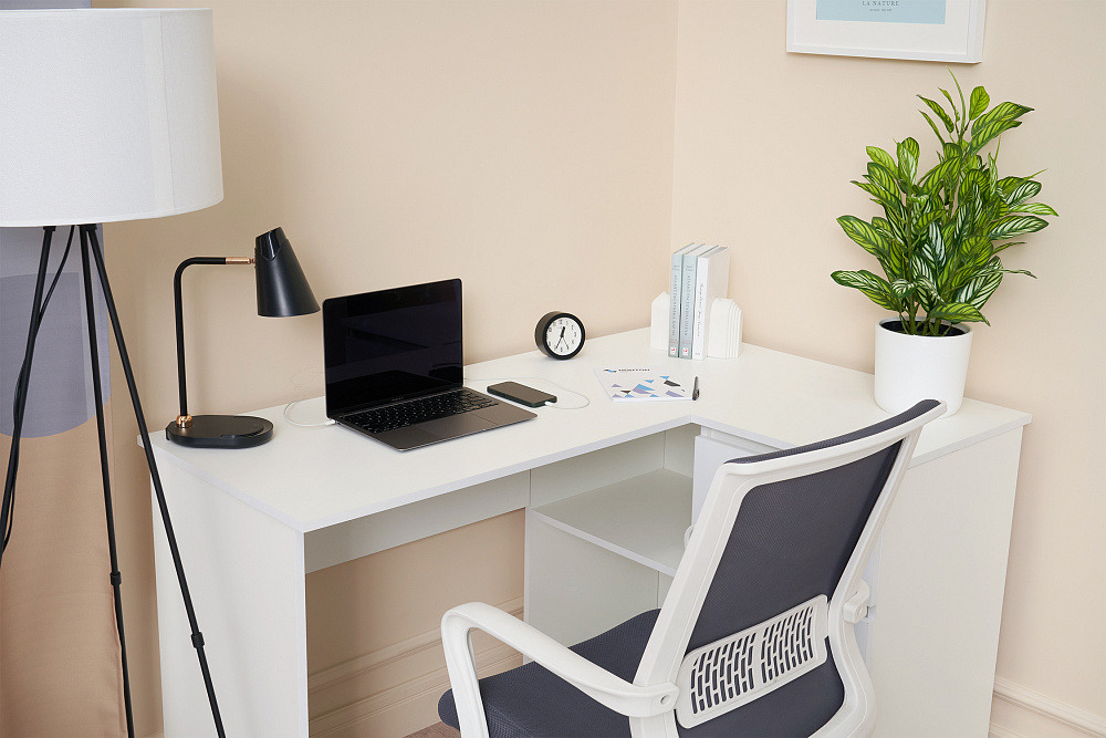 Стол письменный Челси угловой белый / белый глянец