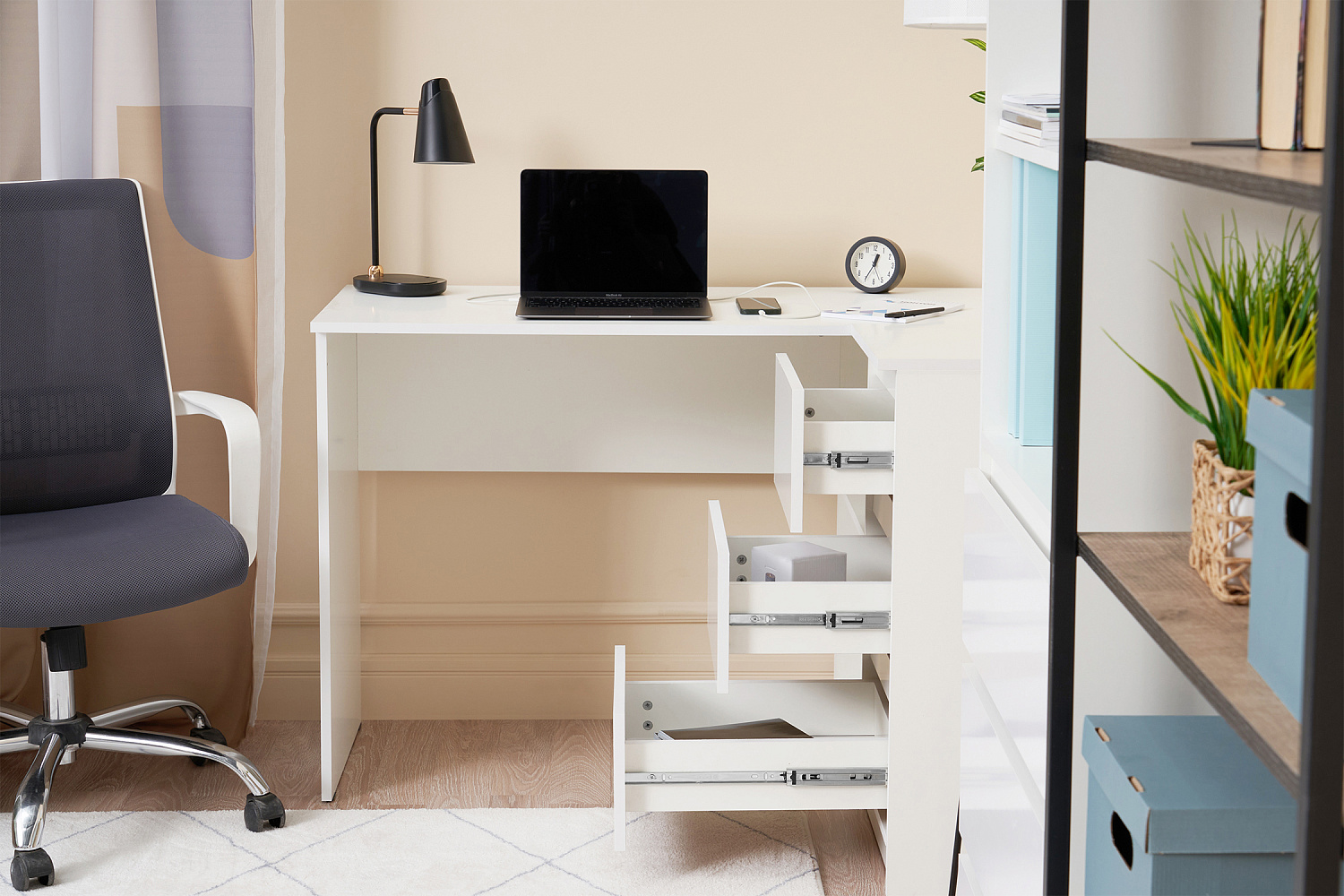 Стол письменный Челси угловой белый / белый глянец