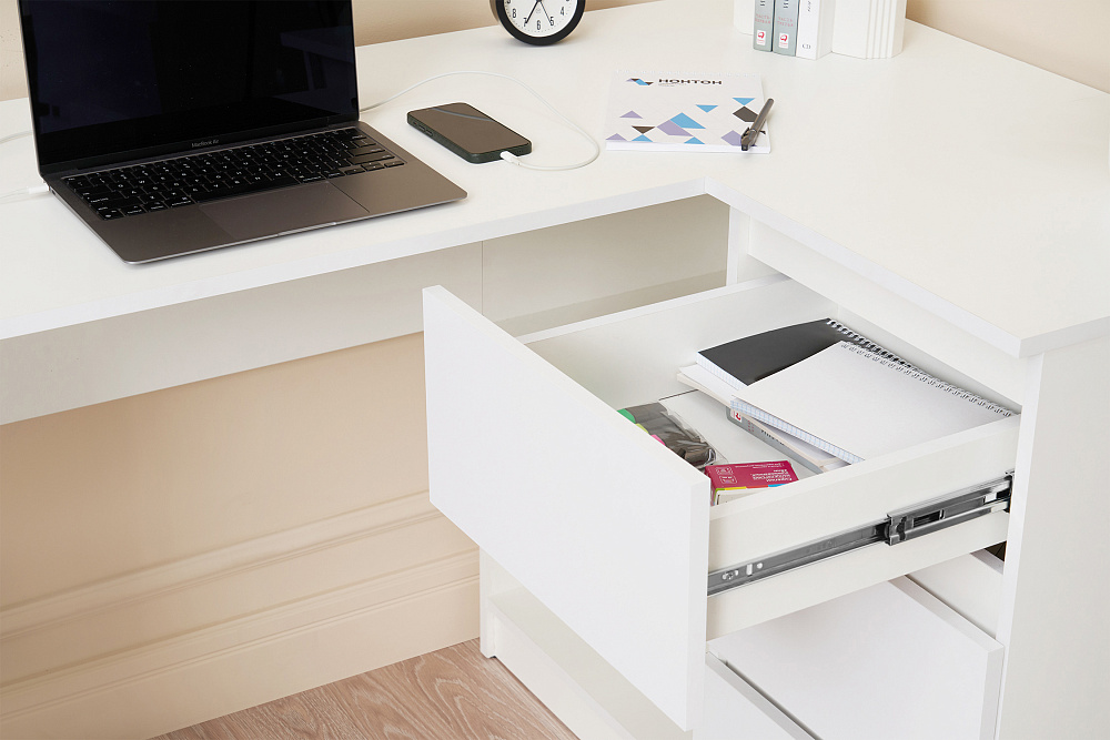 Стол письменный Челси угловой белый / белый глянец