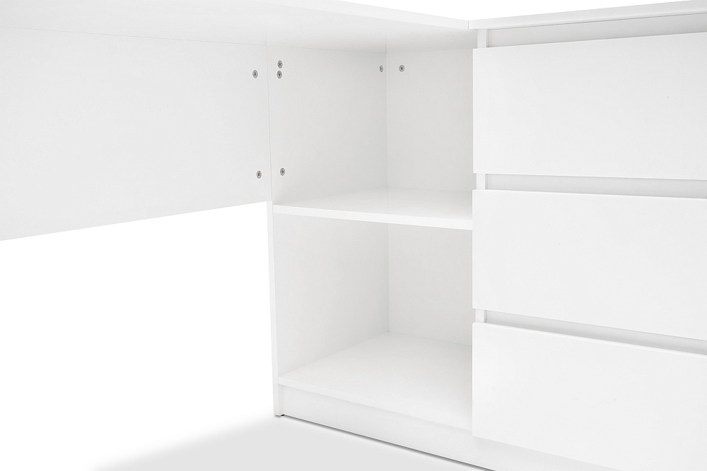 Стол письменный Челси угловой белый / белый глянец