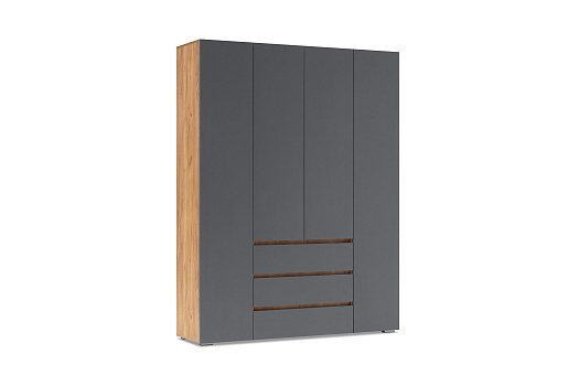 Шкаф 4-х створчатый с ящиками Ирма дуб крафт золото / серый графит