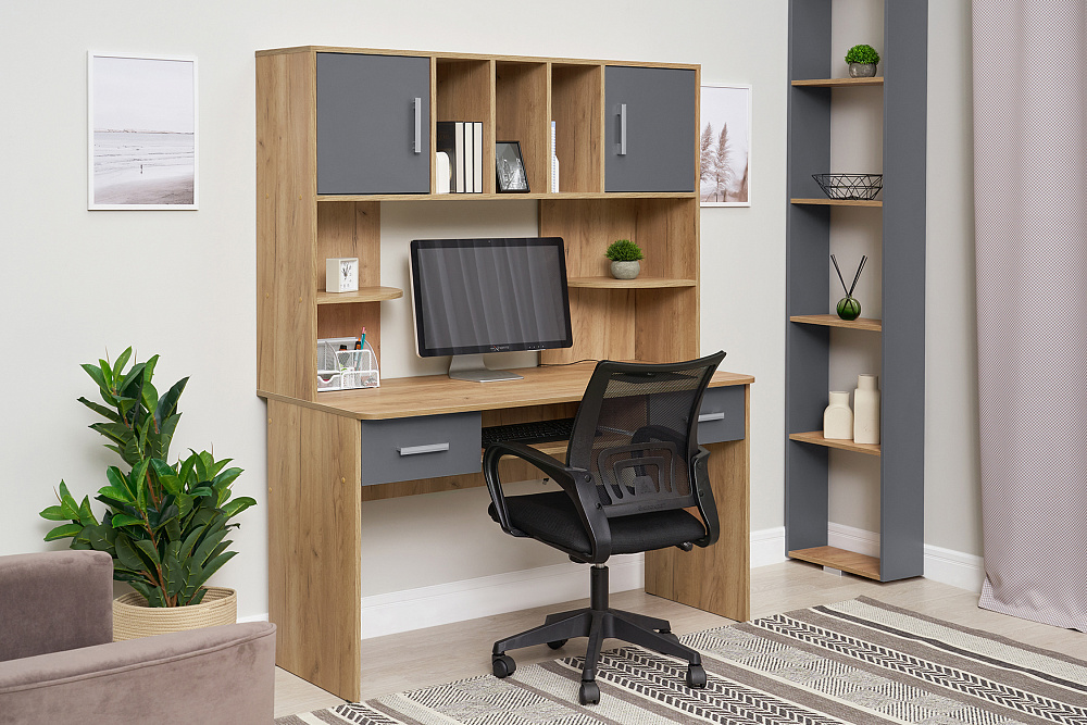 Стол компьютерный №8 графит серый / дуб крафт золото арт. 08-202685 ...