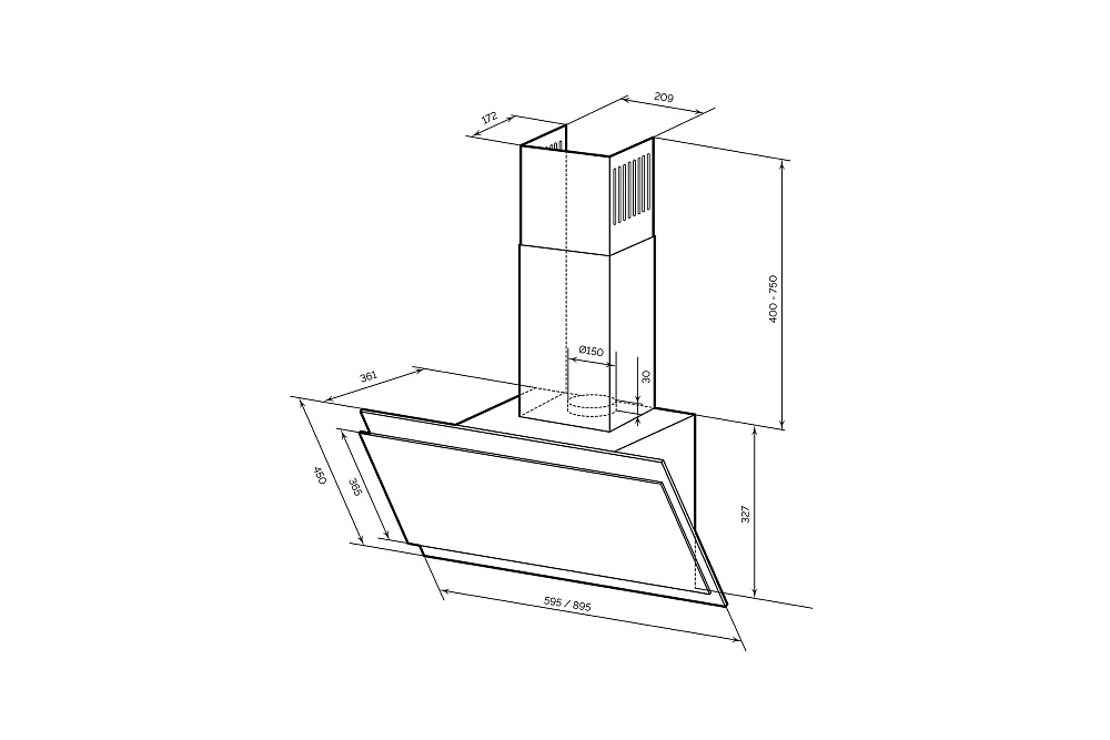 Наклонная вытяжка LEX FURIA 600 WHITE