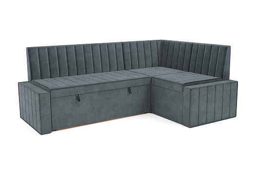 Кухонный угловой диван дельфин Вермут велюр серо-синий