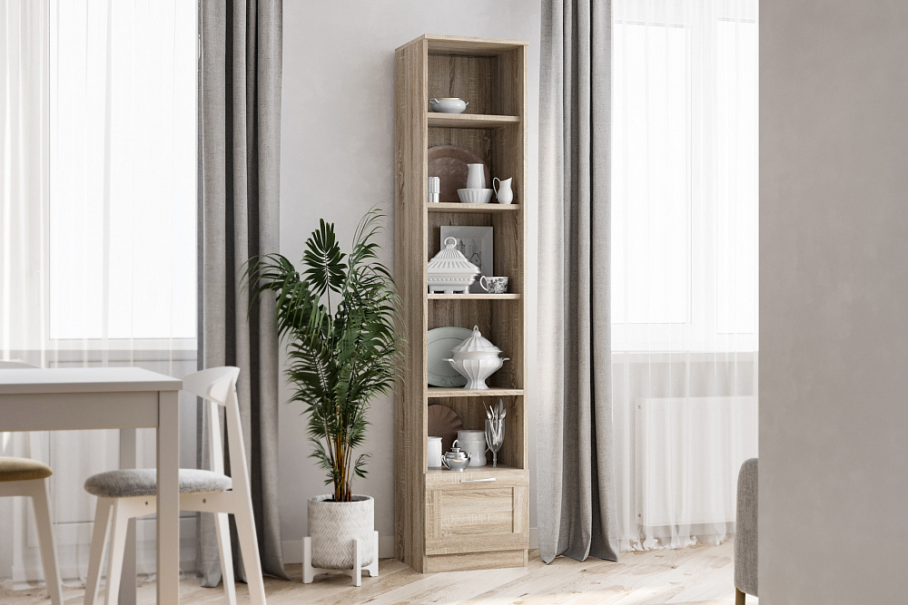 Стеллаж Сириус дуб сонома с одним ящиком