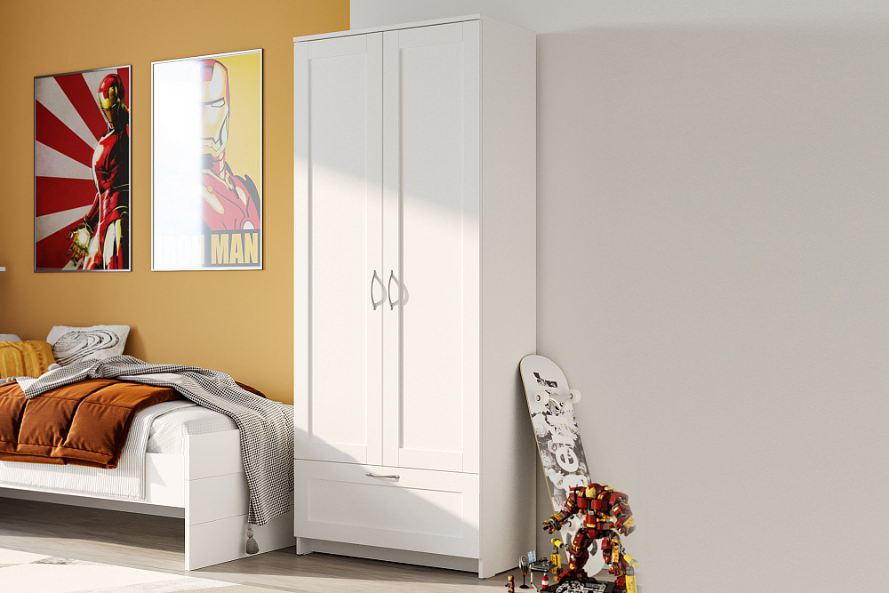 Шкаф двухдверный Сириус с 1 ящиком белый 