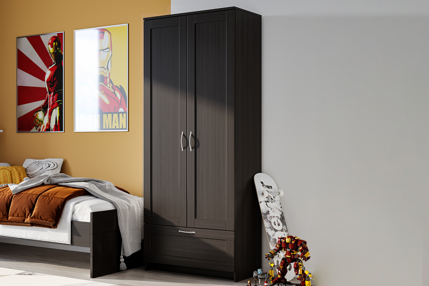 Шкаф двухстворчатый  Сириус венге с одним ящиком