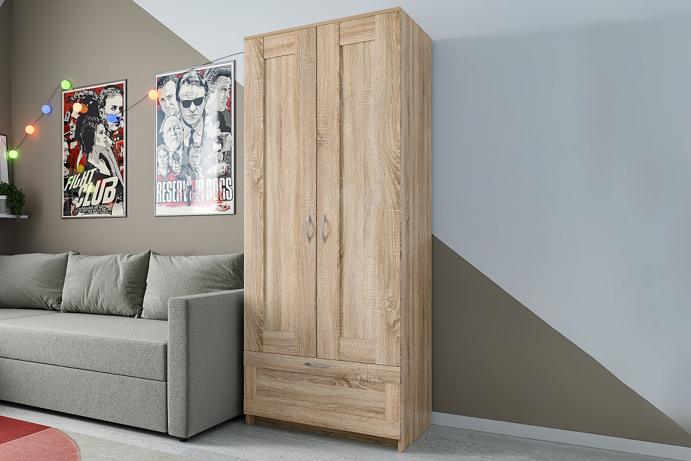 Шкаф двухстворчатый Сириус дуб сонома с одним ящиком