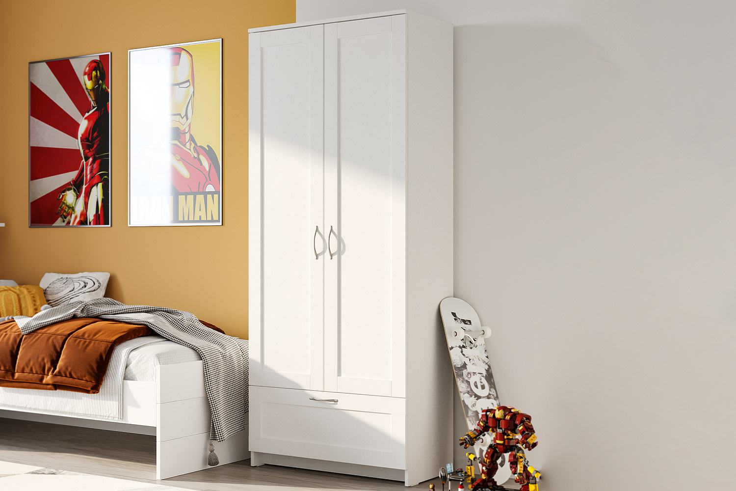 Шкаф двухстворчатый Сириус белый с одним ящиком