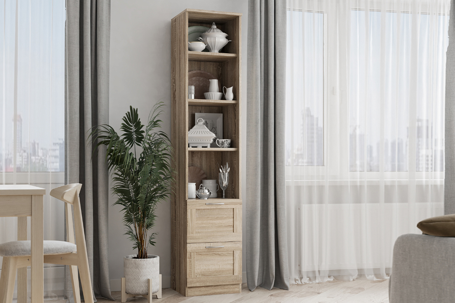 Стеллаж Сириус с двумя ящиками дуб сонома