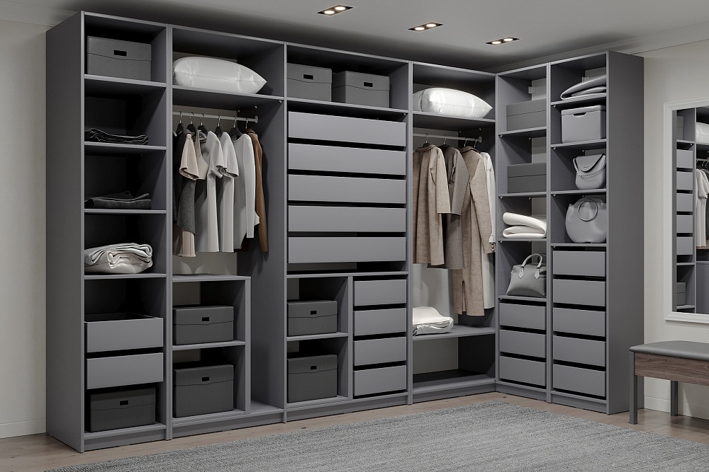 Гардеробная угловая Макс №2.0 серая