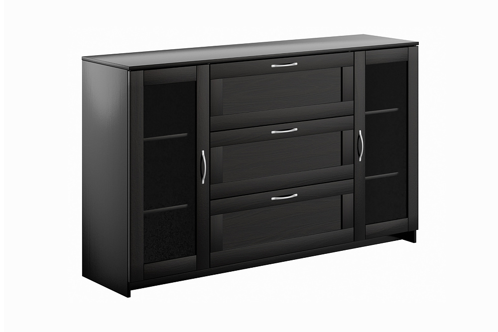 Комод с дверцами Сириус со стеклом и 3 ящиками дуб венге