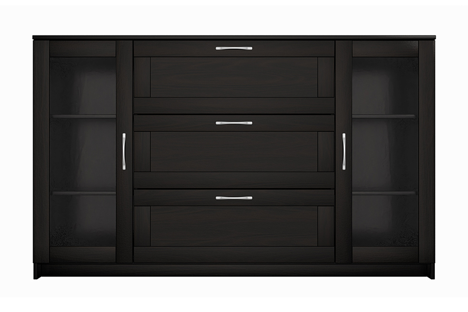 Комод с дверцами Сириус со стеклом и 3 ящиками дуб венге