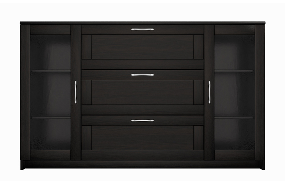 Комод с дверцами Сириус со стеклом и 3 ящиками дуб венге