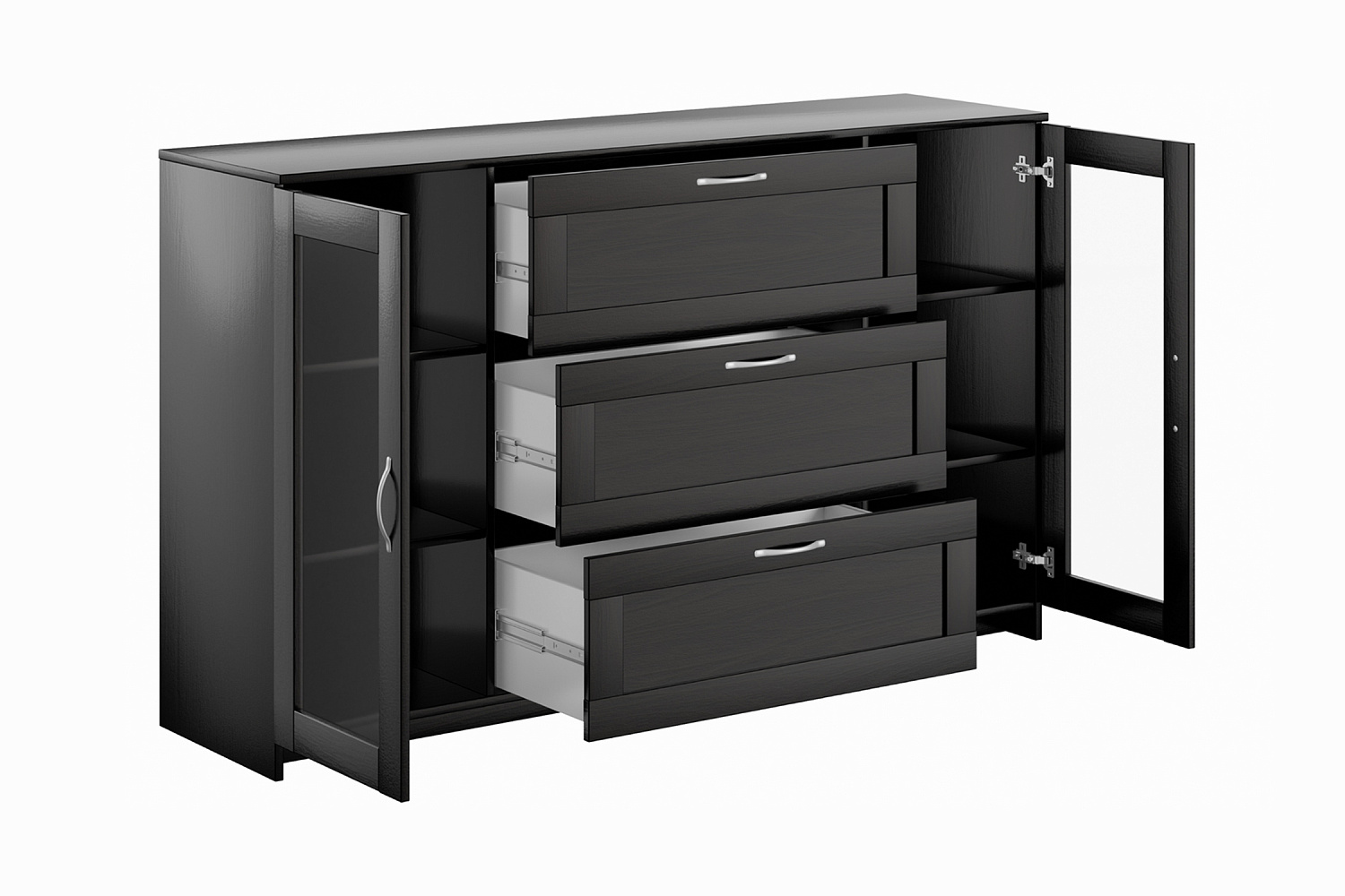 Комод с дверцами Сириус со стеклом и 3 ящиками дуб венге