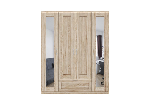 Шкаф четырехстворчатый Сириус дуб сонома с одним ящиком и двумя зеркалами