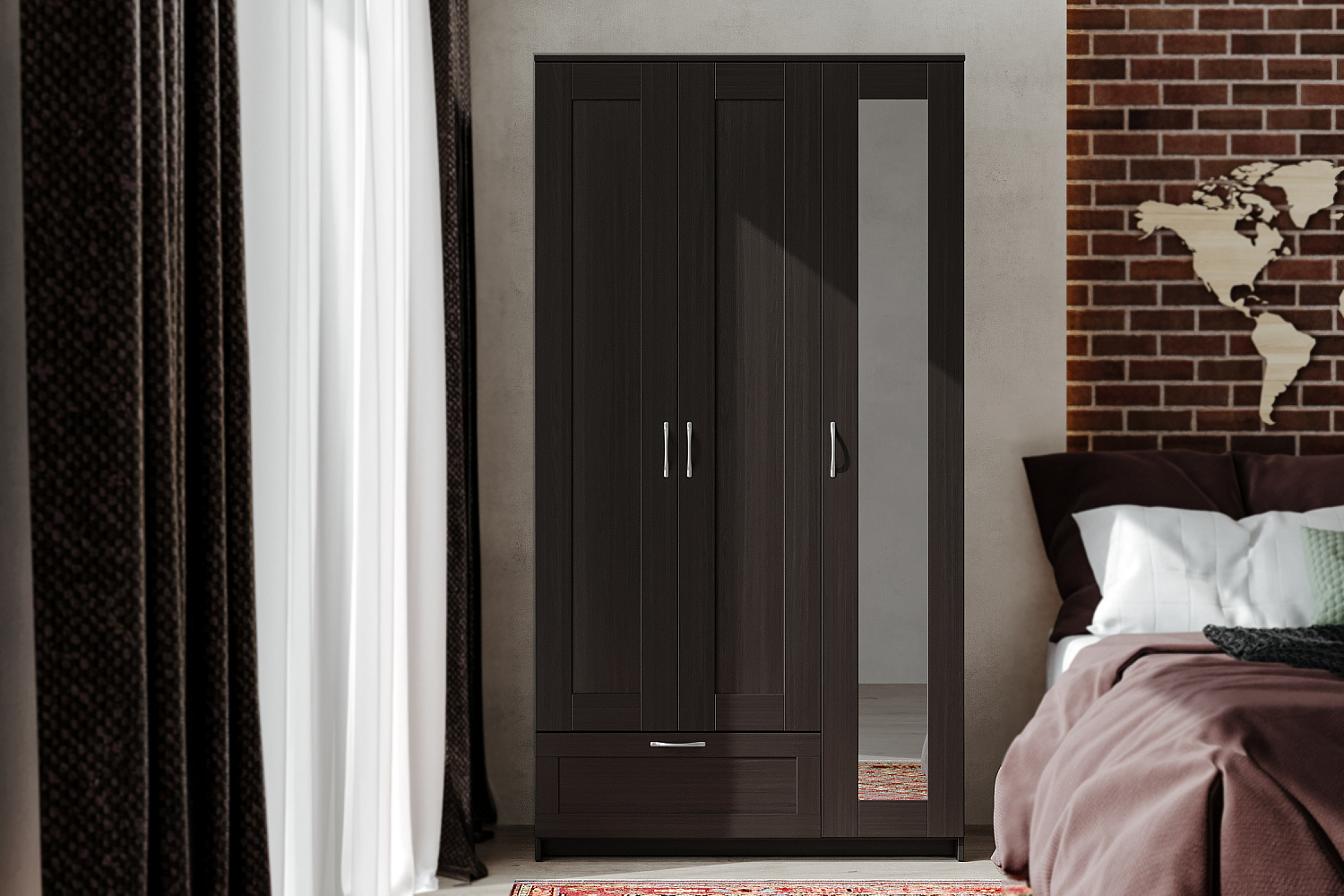 Шкаф трехстворчатый  Сириус венге с одним ящиком