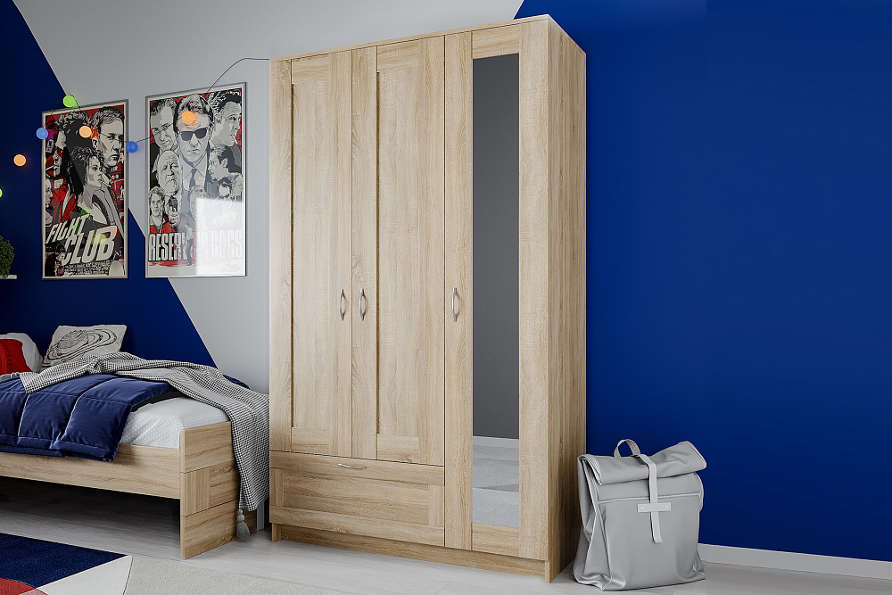 Шкаф трехстворчатый Сириус дуб сонома с одним ящиком