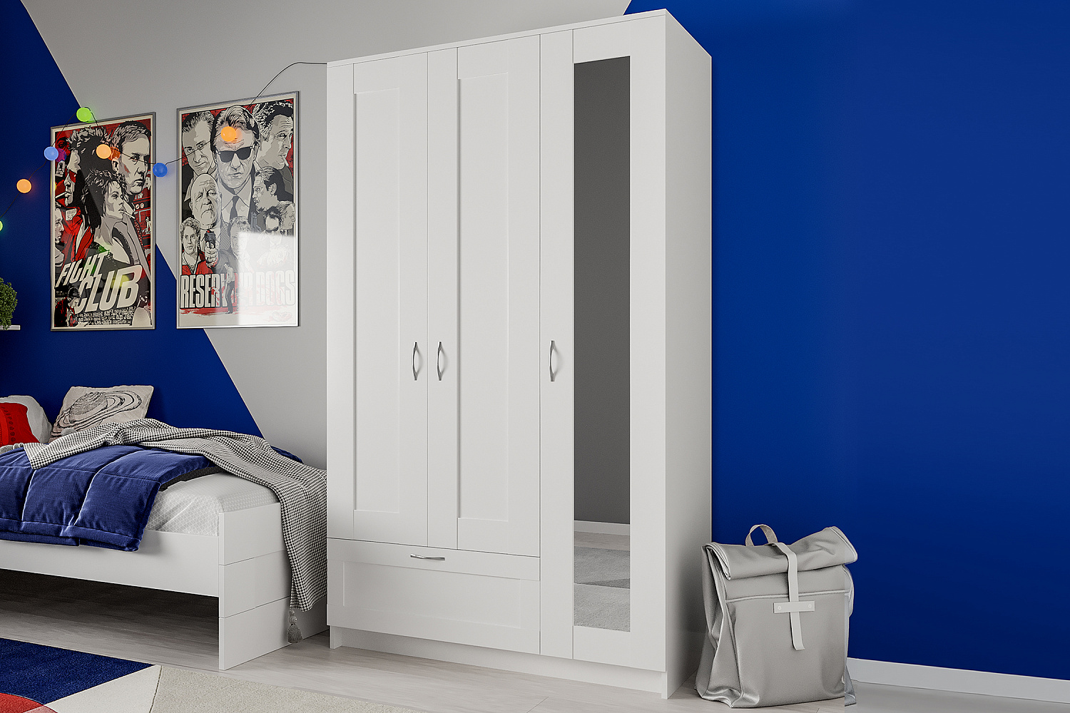 Шкаф трехстворчатый Сириус белый с одним ящиком