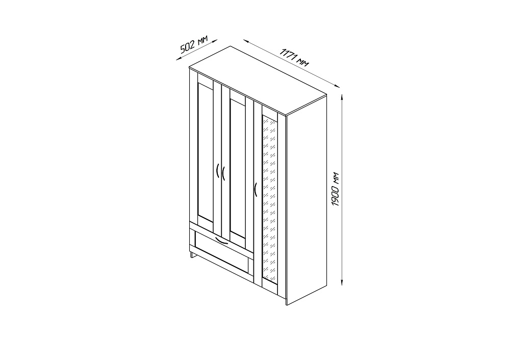 Шкаф трехстворчатый Сириус белый с одним ящиком