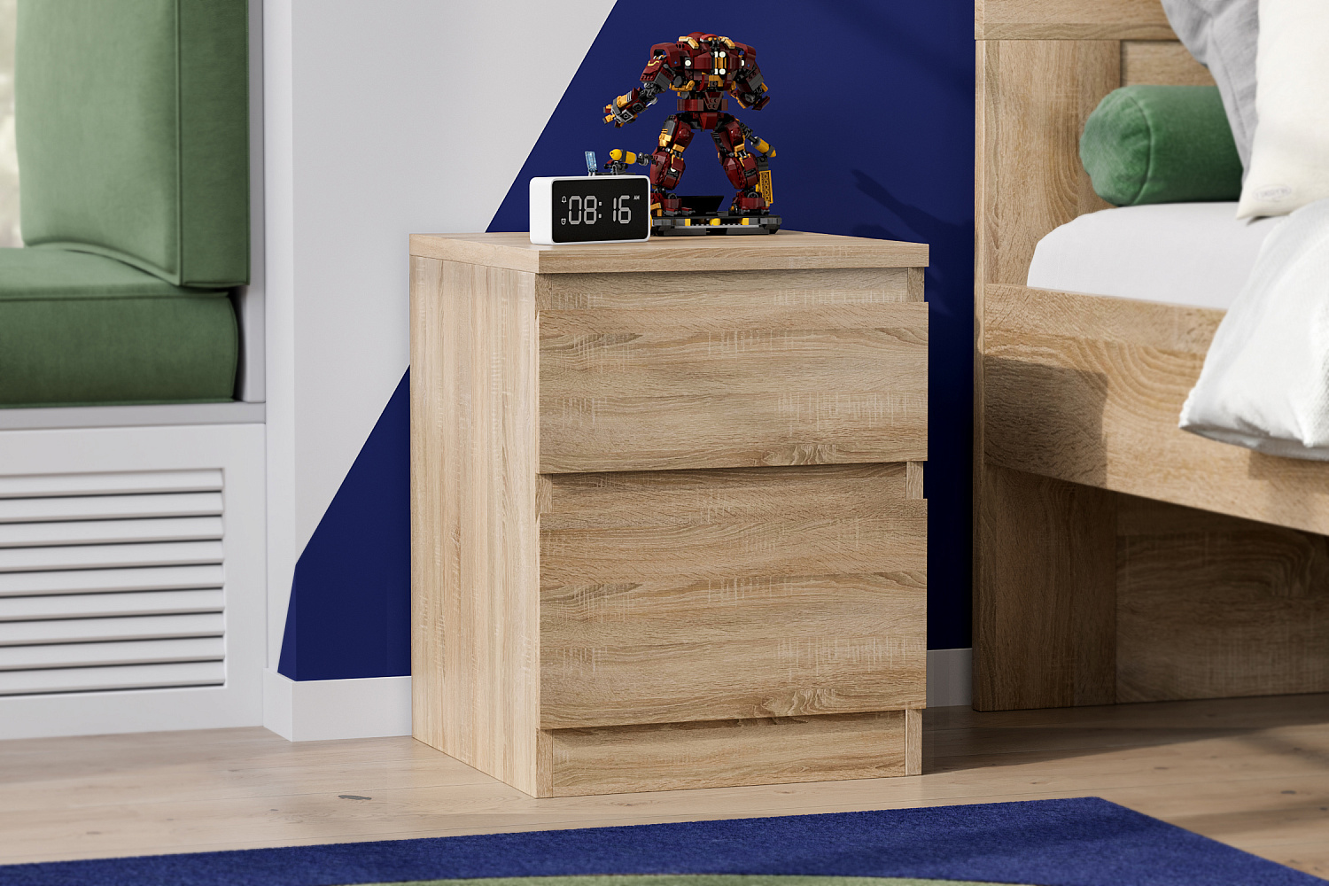 Тумба прикроватная Кастор 2 ящика дуб сонома